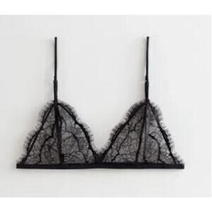 & Other Stories Size 8 Fancy Lace Soft Triangle Bra Black Sheer Adjustable